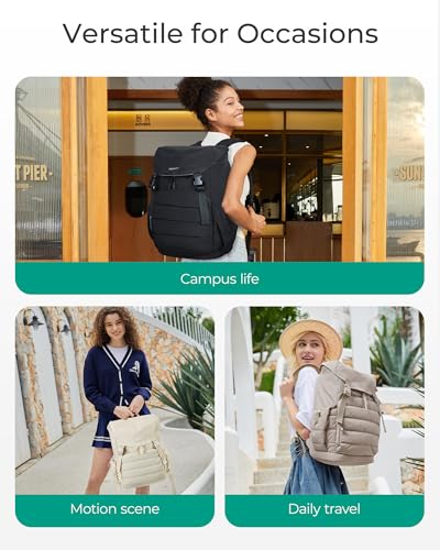 BAGSMART College Laptop Backpack, Opening Travel Backpack for Women, Outdoor Backpack for 15.6 Inch Laptop, Camel - color: Camel