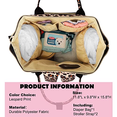 Femuar Diaper Bag Backpack Multifunction Maternity Diaper Bag for Baby Girls & Boys Large Capacity Travel Nappy Bags Leopard Print - color: Leopard Print