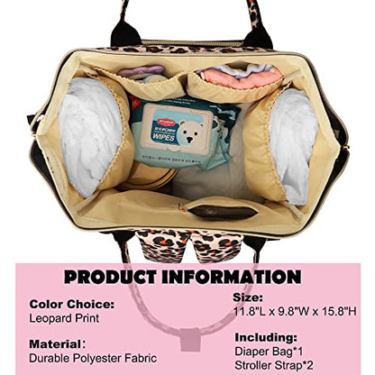 Femuar Diaper Bag Backpack Multifunction Maternity Diaper Bag for Baby Girls & Boys Large Capacity Travel Nappy Bags Leopard Print - color: Leopard Print