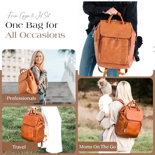 Citi Collective Explorer Brown Diaper Bag Backpack - Vegan Leather Diaper Bag with Shoulder Strap, Insulated Bottle Pockets, Changing Pad, Stroller Clip- Versatile Diaper Bag for Baby - color: Brown