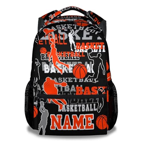 Mercuryelf Personalized Basketball Backpack for Boys, 16 Inch Black Backpacks for School Travel, Cool Lightweight Bookbag for Kids - color: Basketball-1-1