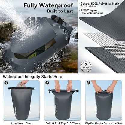 MARCHWAY Floating Waterproof Dry Bag Backpack 5L/10L/20L/30L/40L, Roll Top Sack Keeps Gear Dry for Kayaking, Rafting, Boating, Swimming, Camping, Hiking, Beach, Fishing - color: Grey, size: 5L