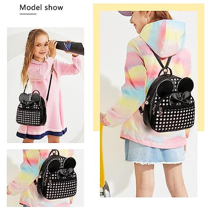 KL928 Girls Mini Backpack Bowknot Polka Dot Cute Small Daypacks Convertible Shoulder Bag Purse for Women - color: Checked