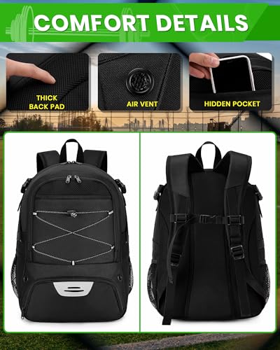 Hsmihair Basketball Backpack Large Sports Bag for Men&Youth,Gym Bag with Separate Ball & Shoes Compartment,Travel Bag for Basketball,Soccer,Volleyball - color: Black New
