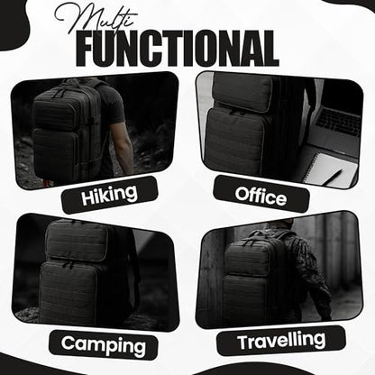 45L Military Tactical Backpack Large Day Pack for Men – MOLLE Rucking Assault Rucksack, Heavy-Duty Water-Resistant Bag for Hiking, Gym, Travel & Outdoor Adventures – Black - color: Black