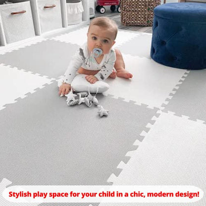 Extra Large Baby Play Mat Tiles Thick Foam Non-Toxic Floor Puzzle Mat Interlocking Activity Playmat for Infants Toddlers Kids Crawling Tummy Time 74x74 Inches (Grey/White) - color: Grey/White