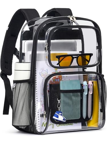 Clear Backpack Heavy Duty for Women Men Boys Girls, Large Clear Bookbag See Through Backpack for School College - color: 1#black-3m Reflective Strips