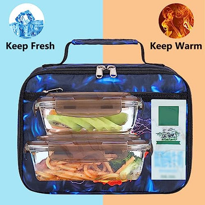 LEDAOU Lunch Box Kids Insulated Lunch Bag Boys Girls Toddler Reusable Lunchbox for School Picnic Hiking - color: Blue Soccer