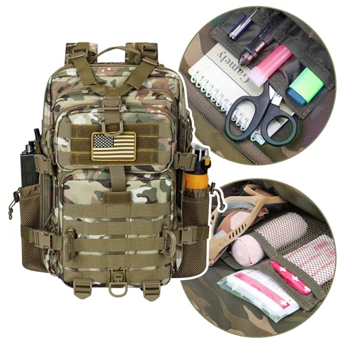 Hannibal Tactical 30L MOLLE Assault Pack, Tactical Backpack Military Army Camping Rucksack with Bottle Holder, 3-Day Pack, CP - color: Cp, size: 30L
