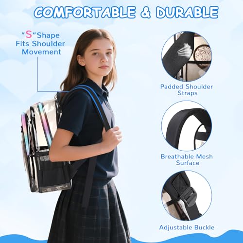 Clear Backpack, Heavy Duty Thick TPU Clear Bookbag, Transparent Bookbag Stadium Events, See Through Large Ergonomic Backpack for School Kids Girls Women Travel Security College Concert - color: Semi-black