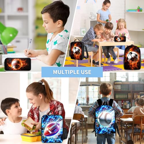3PCS Boys Backpack, Kids Back To School Backpack with Lunch Box Pencil Case Set, Cool Soccer Backpack for Boys Teens, 17" Schoolbag Bookbag for Elementary Middle High School Students - color: Light Soccer