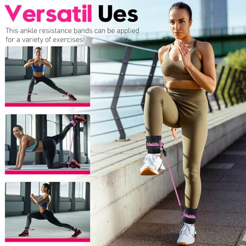 WALITO Ankle Resistance Bands with Cuffs, Exercise Bands for Legs and Butt, Booty Workout Equipment for Kickbacks and Hip Fitness Training - color: Black pink