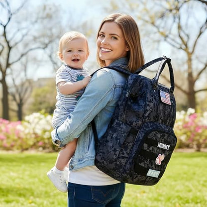 Camo Diaper Bag Backpack for Dad and Mom with USB Charging Port Stroller Straps and Insulated Pocket,army military Travel Nappy Backpack (DADDY and MOMMY patches) - color: Black Camo