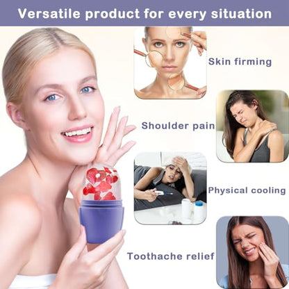 XHJRI Ice Face Roller Massager,Ice Cube Roller for Face, Eyes and Neck Naturally Conditioning and Skin Care,De-Puff Eye Bags,Reduce Migraine Pain,Reusable Massage Silicone Ice Mold (New Purple) - color: New Purple