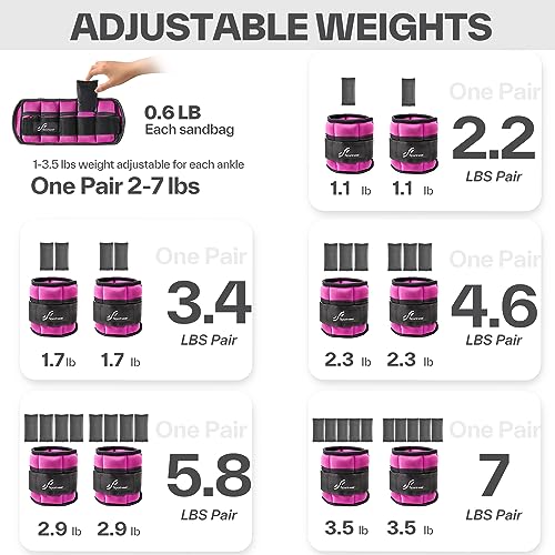 Sportneer Adjustable Ankle Weights for Women and Men 7 lbs/Pair Adjustable Leg Weights with Secure Straps, Strength Training Weighted for Yoga, Walking, Running, Aerobics, Gym, Physical Therapy - color: Pink