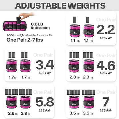 Sportneer Adjustable Ankle Weights for Women and Men 7 lbs/Pair Adjustable Leg Weights with Secure Straps, Strength Training Weighted for Yoga, Walking, Running, Aerobics, Gym, Physical Therapy - color: Pink