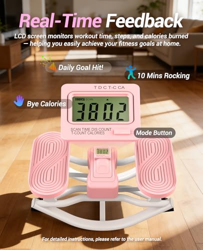 Rock Stepper Side to Side Exercise Machine, Rocking Stepper for Home Gym with LCD Display & Resistance Bands, Low-Impact Step Rocker Workout Equipment Supports 330 lbs - color: Pink
