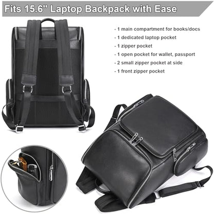 Genuine Leather Black Backpack - 15.6 Inch Business Laptop Backpack for Men & Women, Multi-Compartment Ergonomic Shoulder Bag for Office, Travel - color: Y60&71 Black
