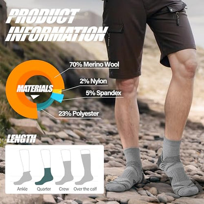 ANTSANG 6 Pairs Merino Wool Quarter Ankle Hiking Running Socks Compression Thermal Thick Cushion Socks for Women Men - color: Gray-blue Series, size: Large