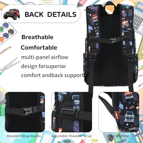 LEDAOU Kids Backpack for Boys Girls Preschool Kindergarten Elementary School Bookbag Toddler School Bag with Chest Strap - color: Colorful Big Car