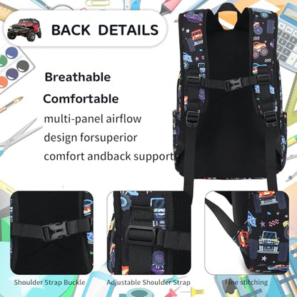 LEDAOU Kids Backpack for Boys Girls Preschool Kindergarten Elementary School Bookbag Toddler School Bag with Chest Strap - color: Colorful Big Car