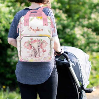 MyPupSocks Personalized Elephant Diaper Bag Backpack for Mom Daughter Granddaughter - Customized Nappy Mommy Bag Backpack Diaper Bag with Name - color: Style 6