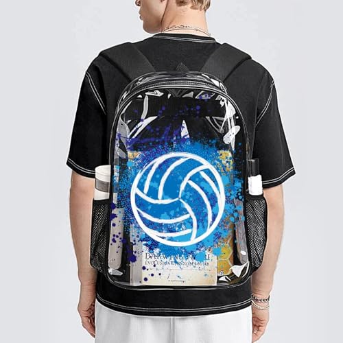 Volleyball Clear Backpack Heavy Duty for Girls Kids Boys Women | Large Cool PVC Volleyball Theme Printing Transparent Backpacks for Schools Stadium Concerts Work - Clear/Black - color: Volleyball Clear Backpack 2 Black