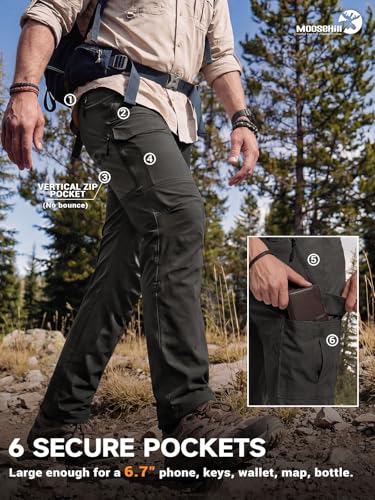 Moosehill Hiking Pants Men Stretch: Breathable Waterproof Quick Dry Lightweight Nylon Spandex Pants for Fishing Travel - color: Black, size: 29W x 30L