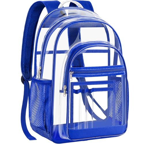 Clear Backpack for School - 17 inch Heavy Duty Transparent Bookbag for Boys and Girls, See Through Backpacks for Kids Elementary High School Students, Work - color: Blue
