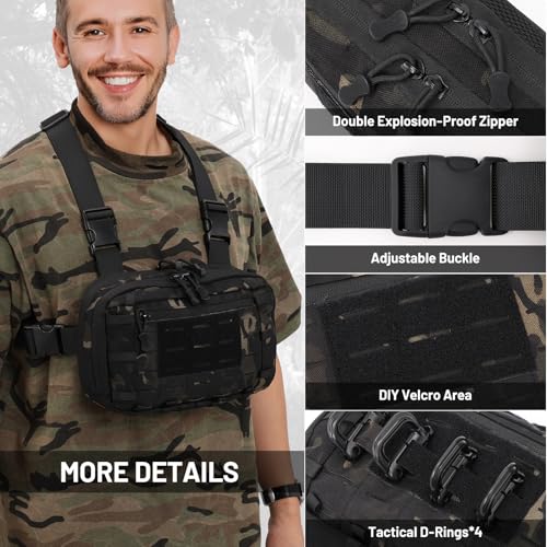 Tactical EDC Chest Bag Utility Molle Chest Rig Pouch with CCW Compartment Adjustable Strap Outdoor Chest Pack - color: Camo Black