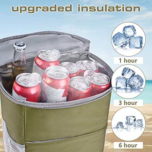 Insulated Cooler Backpack Outdoor - Leak Proof Backpack Cooler 30 Cans, Waterproof Lightweight Cooler Bag for 12h Hot/Cold Retention - Soft Cooler for Travel, Camping, Beach, Lunch - color: Olive-Green