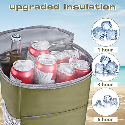 Insulated Cooler Backpack Outdoor - Leak Proof Backpack Cooler 30 Cans, Waterproof Lightweight Cooler Bag for 12h Hot/Cold Retention - Soft Cooler for Travel, Camping, Beach, Lunch - color: Olive-Green