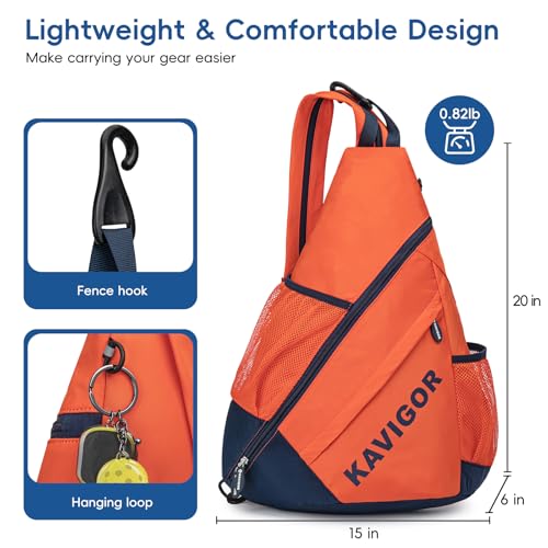 KAVIGOR Pickleball Sling Bag, Convertible Ultra-Light Backpack with Skin-Soft Fabric & Wet/Dry Pocket, Fits 4 Paddles + Gear - color: Vigor Orange