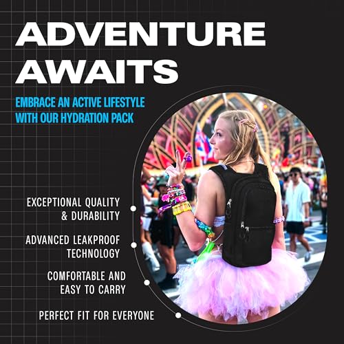 Sojourner Hydration Pack, Hydration Backpack - Water Backpack with 2l Hydration Bladder, Festival Essential - Rave Hydration Pack Hydropack Hydro for Hiking, Running, Biking, Festival Gear - color: Solid Black