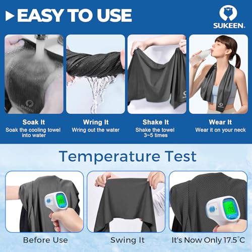 Sukeen 10 Pack Cooling Towels (40"x12"), Neck and Face, Microfiber Cool Towel, Soft Breathable Chilly Towel for Yoga, Golf, Gym, Camping, Running, Workout & More Activities - color: Lake Blue+dark Grey+pale Green+pink+black+blue+green+light Purple+dark Bl
