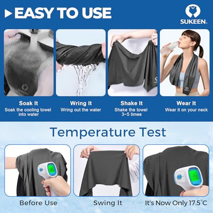 Sukeen 10 Pack Cooling Towels (40"x12"), Neck and Face, Microfiber Cool Towel, Soft Breathable Chilly Towel for Yoga, Golf, Gym, Camping, Running, Workout & More Activities - color: Lake Blue+dark Grey+pale Green+pink+black+blue+green+light Purple+dark Bl