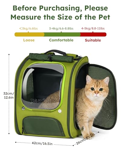 Pecute Cat Backpack Carrier,Large Space Cat Bubble Backpack,Ergonomic,Green | Color Blocking,Sunshade curtain,Folding bowl,Transparent window,Sturdy,Large mesh on both sides for breathability - color: Green-on-Green Color Blocking