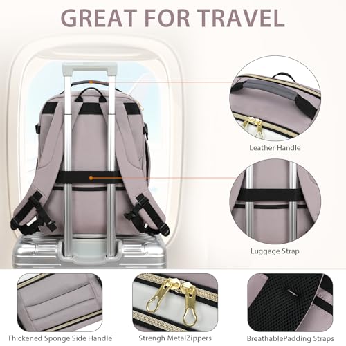 KROSER Laptop Backpack Large Computer Backpack Fits up to 17 Inch Laptop Water-Repellent 40L Travel Backpack Casual Daypack for Business/College/Women/Men-Beige/Dusty Pink/Grey - color: Beige/Dusty Pink/Grey