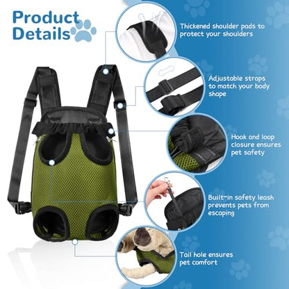 YUDODO Pet Dog Carrier Backpack Adjustable Dog Front Carrier, Legs Out Easy-Fit Dog Travel Backpack Carrier for Hiking Camping for Small Medium Dogs Cats and Rabbits (Small (Pack of 1), Army Green) - color: Army Green