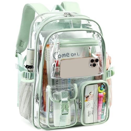 abshoo Large Clear Backpack For Girls Women Heavy Duty Transparent Backpacks Clear School Bookbag (Light Green) - color: Light Green