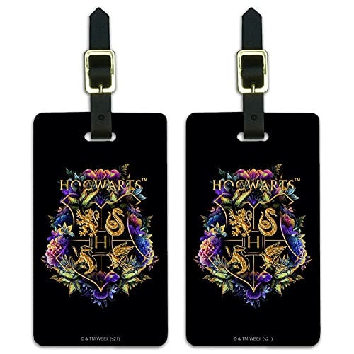Harry Potter Hogwarts Floral Crest Luggage ID Tags Carry-On Cards - Set of 2