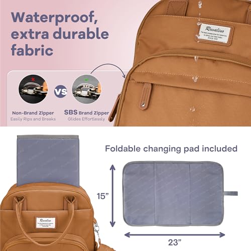 RUVALINO Diaper Bag Backpack-Multifunction Baby Travel Bag with Changing pad, Insulated Bottle Holders & Pacifier Case, Large Capacity, Waterproof, Dark Brown - color: Dark Brown