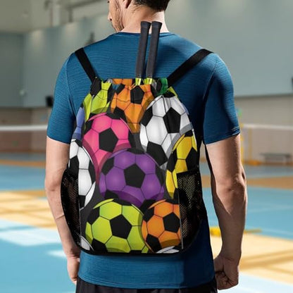 Colorful Soccer Balls Sports Bundle Pocket Wet Dry Separation Backpack