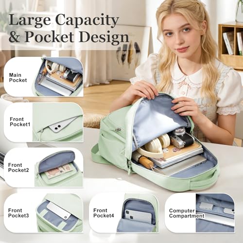 Cute School Backpack for Teens Girls Boys Waterproof School Bag Basic Backpack for College Students Multi Pocket Backpack Lightweight Casual Daypack Backpacks for Women Men（MintGreen） - color: Mintgreen