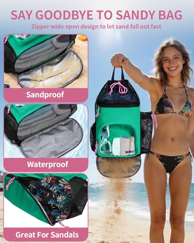 WANDF Swim Bag with Wet Pockets, Mesh Beach Backpack for Pool and Gym - color: Green
