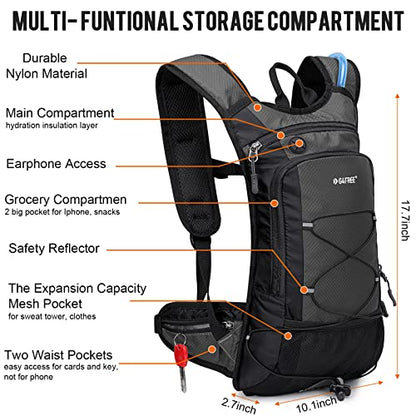 G4Free Insulated Hydration Backpack Pack with 2L BPA Free Bladder for Outdoor Running Hiking Cycling Camping - color: Grey