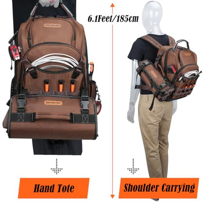 WELKINLAND 70Pockets HVAC Tool Backpack With Tool Roll, 4-Piece Electrical Backpack With Tools Roll Bags, Hard Bottom Electrician Back Pack, Tools Back Pack For Men Heavy Duty