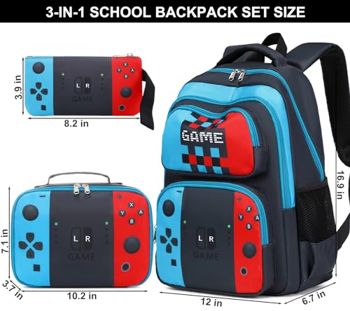JIANYA School Backpack for Boys and Girls Elementary Children's School Bag Kids Backpack with Lunch Box - color: Gamer/ Green