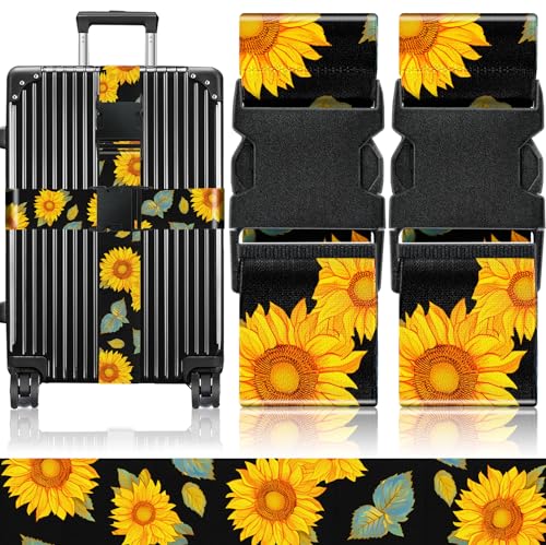 Slohif Luggage Straps for Suitcases Travel Belt Accessories Luggage Connector Identifiers Over Handle with Buckle Unique Nylon Adjustable Strap for Sleeping Bag Car Seat Sunflower(2 Pack) - color: Sunflower