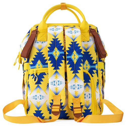 Wrangler Aztec Backpack Organized Daypack Travel Baby Bag with Stroller Strap and Side Bottle Pockets - color: Angel Yellow